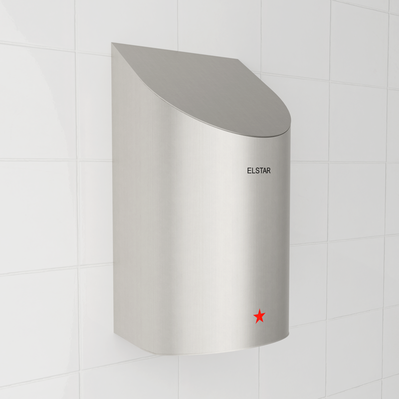 Vandalsäker IK-11+ klassad handtork, Snabb torktid 10 - 12 sekunder, tillval HEPA filter, Effekten kan justeras mellan 1340 och 1600 Watt, En annan finess är den blå lysdioden, som ger en synlig indikation på var man skall hålla händerna för att de alltid skall vara i varmluftsströmmen.
